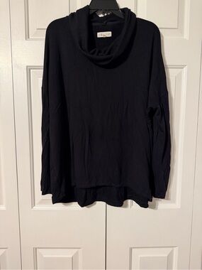 Lou & Grey Black Draped Neck Pullover